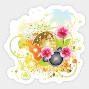 Tropical party poster with hibiscus and guitar Sticker